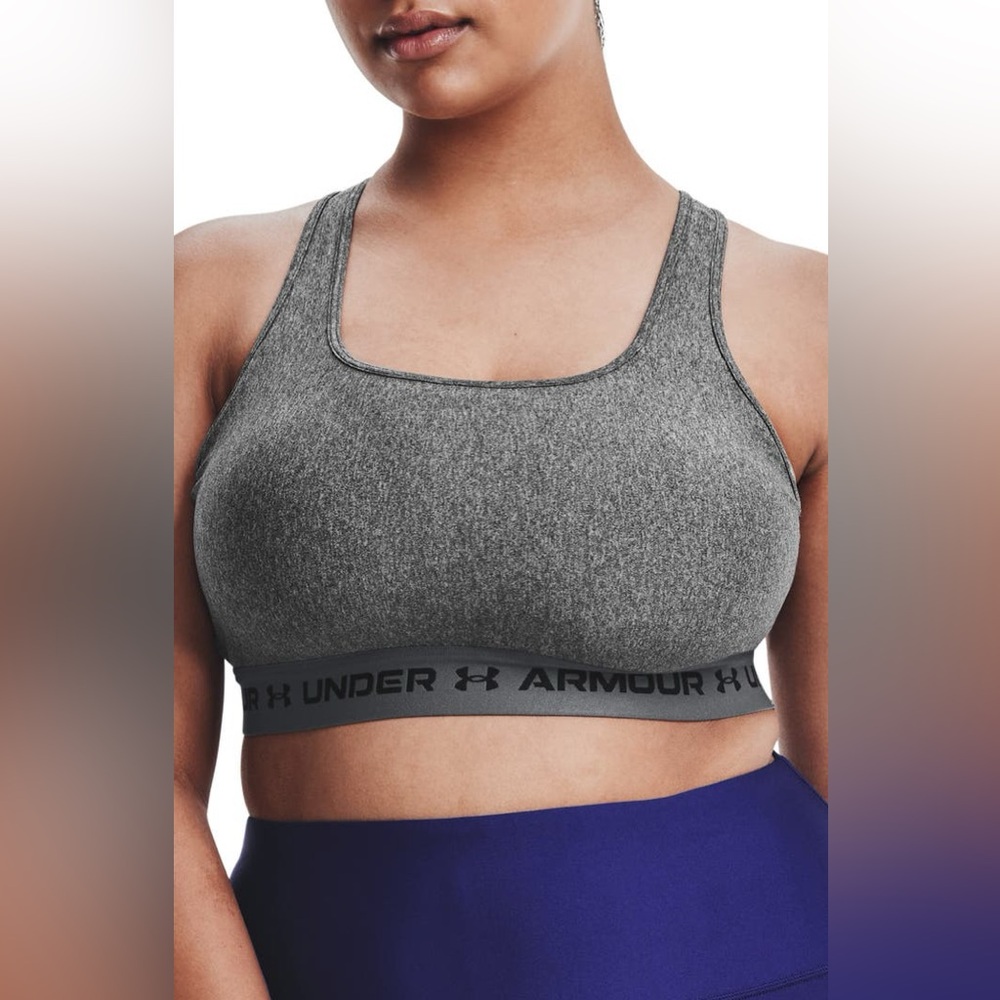 Under Armour Charcoal Sports Bra XL HeatGear® Mid Crossback Heather Sports Bra